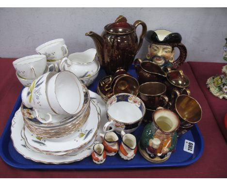 Carlton 'Rouge Royale' Coffee Set, Colclough tea ware, Doulton Midwinter character jugs, etc:- One Tray.