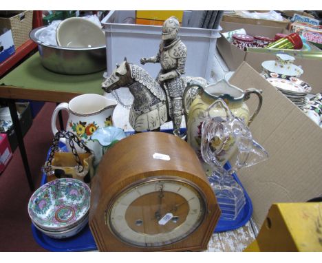 Walnut Cased 'Andrew' Mantle Clock, Millefort paper weight, Losol-ware jug, etc:- One Tray