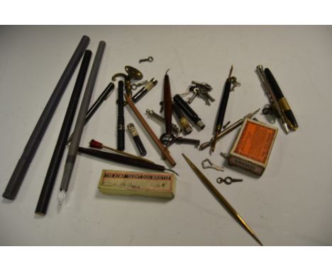 Ephemera - a Waterman fountain pen , others, dairy thermometers, propelling pencil , a chrome engine turned 3-colour propelli