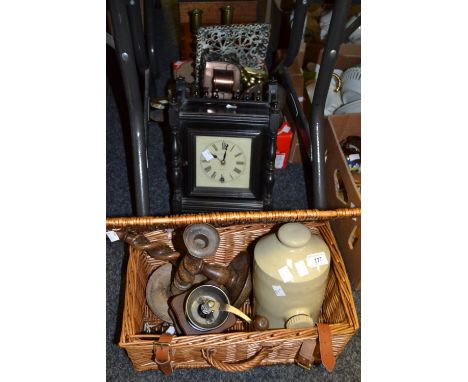 Brassware and Household goods - a pair of brass mounted bellows, a pair of Victorian barley twist candlesticks, a set of post