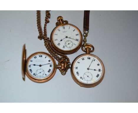 Watches - a gold plated Dennison moon Hunter pocket watch, white dial, bold Roman numerals, subsidiary seconds, button wind m