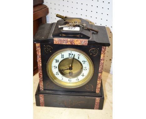 A Victorian slate and rouge marble mantel clock 