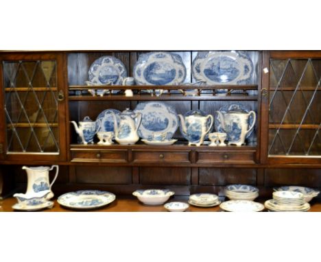 Blue and White Ceramics - a Johnson Bros. Old Britain Castle pattern part dinner and tea service