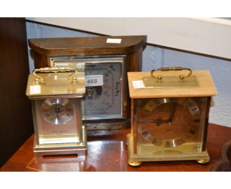 An oak mantel barometer;  a gilt carriage clock;  etc (3)