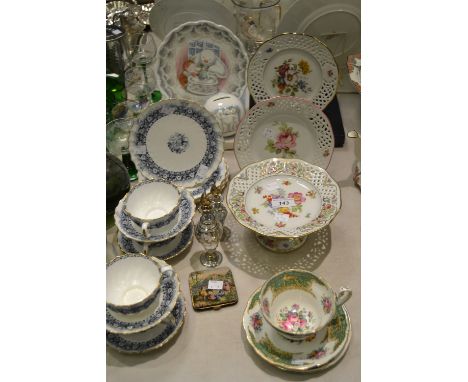 Ceramics - a German  comport decorated with flowers picked out in gilt; a German cabinet plate decorated with rose, a Royal D