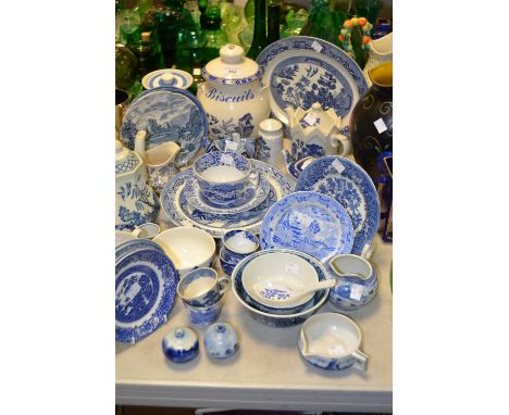 Blue and White Ceramics - Spode Italian pattern, T.G Green Cornish Ware Dried Fruit storage jar, Booths Old Willow pattern ; 