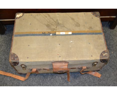 An early 20th century Scottish leather mounted travelling trunk, by Cleghorn, George Street, Edinburgh, fitted with a lift ou