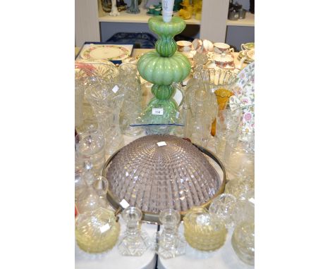 Glassware - an early 20th century hobnail cut light fitting impressed marks patent number 1796, 1910, a Victorian celery vase