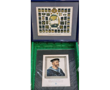 Naval interest, coloured print of a Naval Officer in Mercantile Marine Uniform together with a coloured print giving the Stan