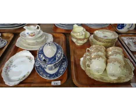 Two trays of china to include: a tray of Crown Staffordshire floral and gilt teaware including: teacups and saucers, plates, 