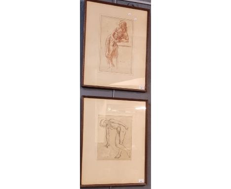 After R Schwabe, portrait studies, two similar sketches.  32x26cm approx.  Framed and glazed.  (B.P. 21% + VAT) 