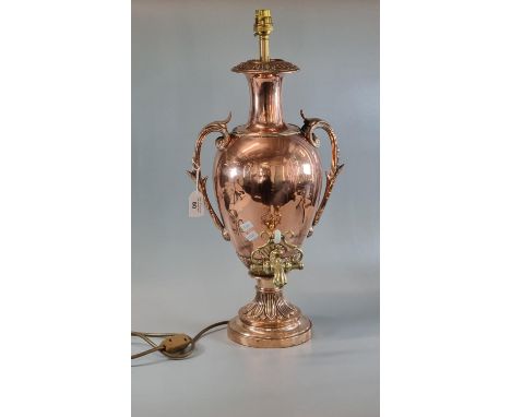 Victorian copper and brass two handled samovar now converted to a lamp base.  (B.P. 21% + VAT) 