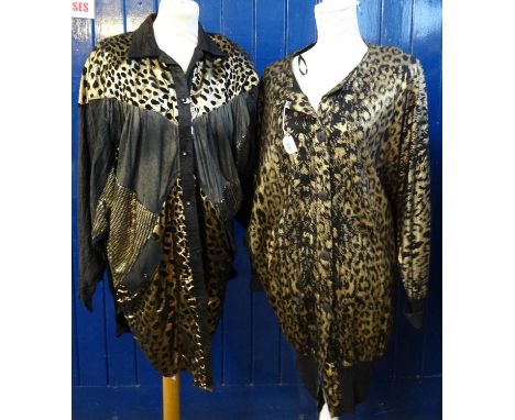 Collection of ladies 1980's vintage jackets to include: gold lame leopard print, a similar patchwork jacket/shirt, Jacques Ve