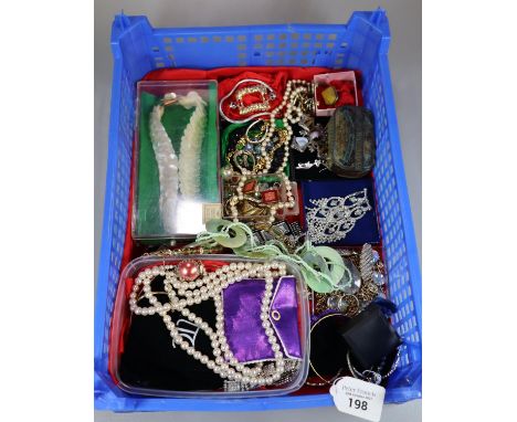 Collection of vintage and other jewellery to include: necklaces, tin with coins, earrings, mother of pearl necklace, bracelet
