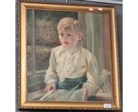 British School (early 20th century), portrait of a young boy reading.  Oils on canvas.  62x46cm approx.  Framed.  (B.P. 21% +