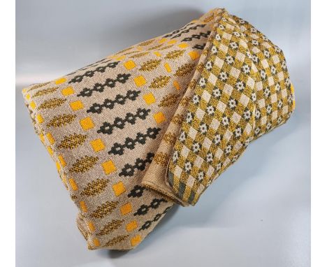 Vintage brown/grey ground woollen Welsh tapestry blanket with geometric design. (B.P. 21% + VAT)&nbsp;&nbsp;Some moth damage,