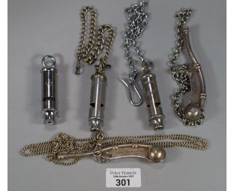 Collection of assorted whistles including Bosun's Whistle, Belgian Army Whistle, two Metropolitan Whistles etc. (B.P. 21% + V
