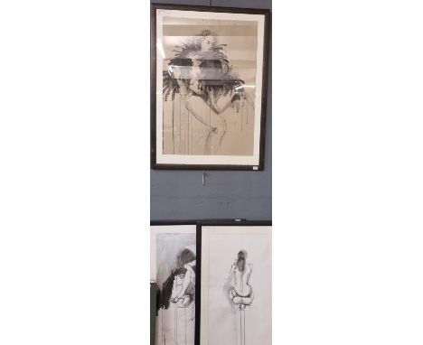 Unknown artist, group of three female portrait studies in ink and acrylic on paper including: 'Mute Touch', 'In Her Dark Deep