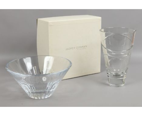 A lead crystal bowl and vase designed by Jasper Conran, one boxed.