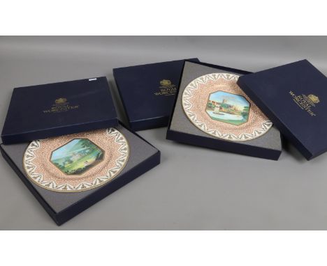 Three boxes Royal Worcester limited edition cabinet plates with certificates showing Chamberlian views.