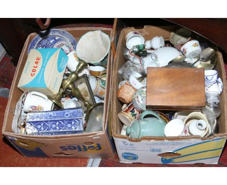 Two boxes of miscellaneous to include Royal Worcester, blue and white pottery, brasswares, glasswares etc.