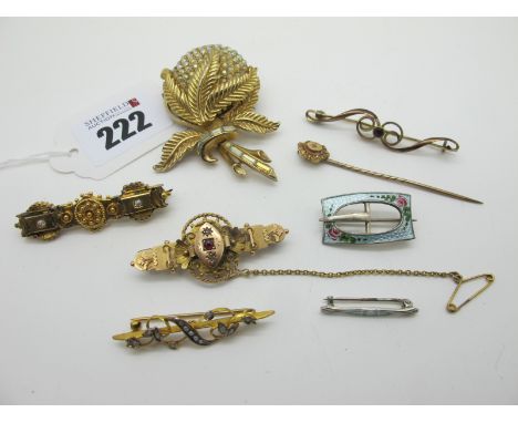 Victorian, Edwardian and Later Bar Brooches, two decorative dainty enamel brooches stamped "Sterling", vintage Corocraft broo