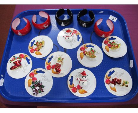 Modern Novelty Enamel Christmas Brooches, plastic bangles. 