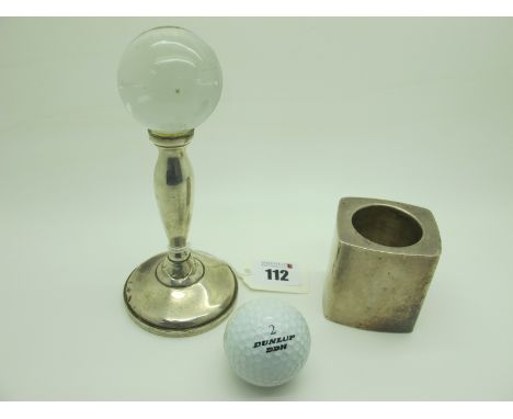 A "Fisher Sterling" Pedestal Supporting A Glass Ball, overall height 15.4cm; together with a "Black Starr &amp; Gorham Sterli