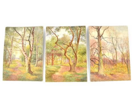 S HARRIS OXTON (British fl 1886-1930); three watercolour studies of Bidston Woods, the first signed and annotated verso 'Bids
