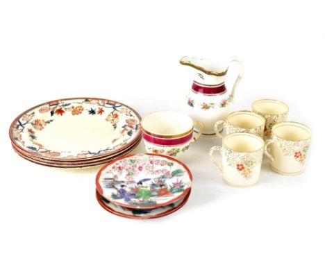 A good quantity of mixed 19th century pottery to include part tea sets, a Doulton 'Desert' scene series ware plate, a Portmei