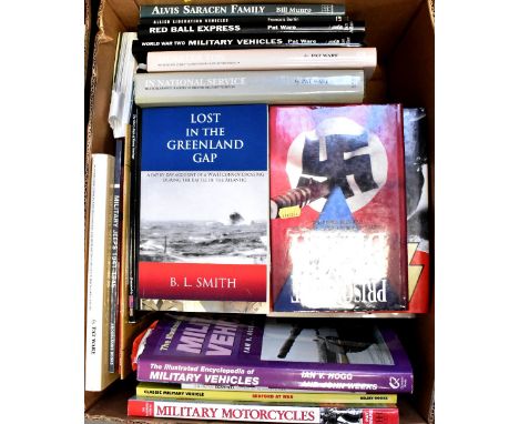 Two boxes of books relating to WWI and WWII to include 'Fortresses of Europe', 'Hitler's Fortresses', 'Battlefield Archaeolog