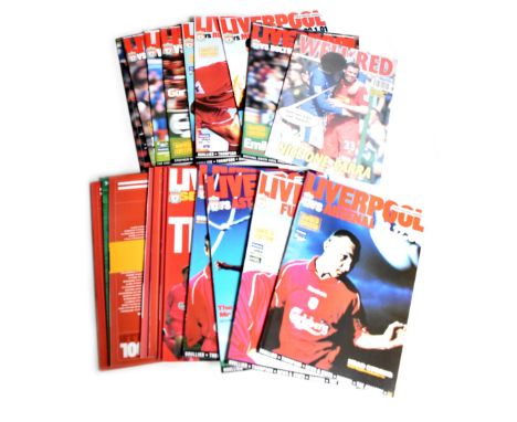 A quantity of Liverpool FC 2001-02 Season football away programmes, with Premiership and Champions League including Everton, 