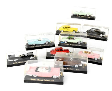 Ten Solido boxed model cars to include Fort T Bird 1961, Chevrolet 1950 Sedan, Cadillac Biarrita Cabriolet etc (10).