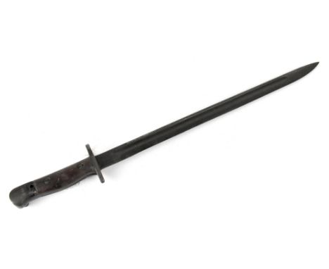 An Australian 1907 Enfield type bayonet with maker's mark for Lithgow, possible date stamp '8 44', with two-piece wooden hand