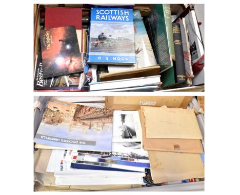 A vintage suitcase containing a mixed lot of ephemera relating to railways, to include books O. S. Knock; 'Scottish Railways'