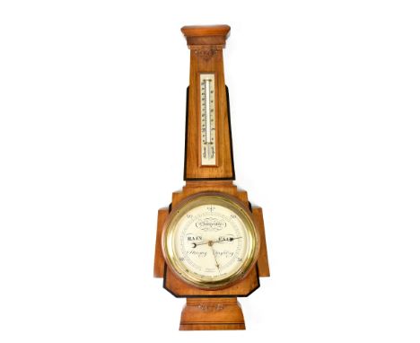 Short &amp; Mason; a mahogany wall-hanging barometer with Fahrenheit and Centigrade thermometer, length 65cm.