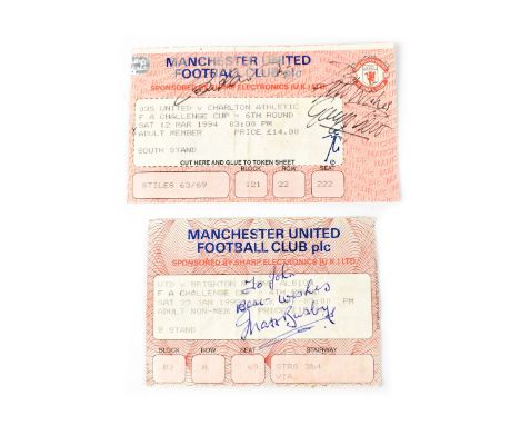 MANCHESTER UNITED; two ticket stubs, the first for Manchester United versus Brighton & Hove Albion, FA Cup Fourth Round 1993,