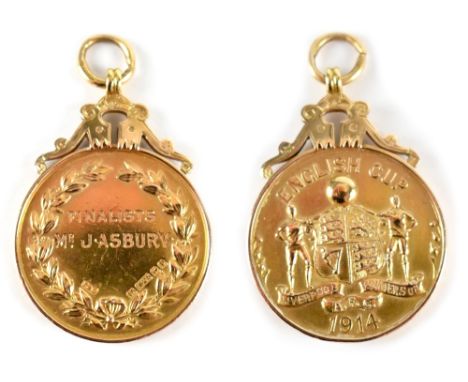 LIVERPOOL FOOTBALL CLUB; a rare FA Cup Runners Up medal for 1914, awarded to J Asbury, diameter 30mm, approx 17.9g, presented