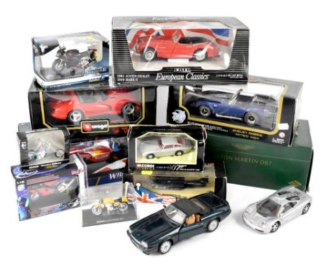 A quantity of collectors' scale model diecast vehicles to include a Burago 1:18 Dodge Viper RT/10, a Road Tough 1:18 Shelby C