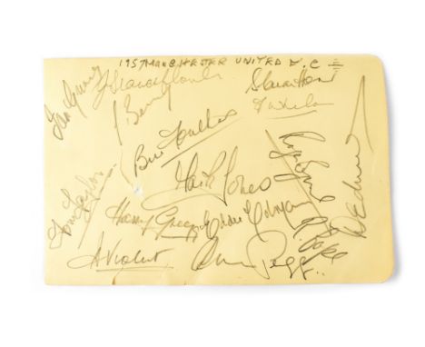 MANCHESTER UNITED; a sheet of pencil signatures from 1957 including Dennis Violet, Bill Faulkes, Duncan Edwards and to the re