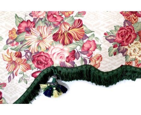 Four curtains, yellow ground with red and multicoloured floral decoration, 123 x 135cm and various pieces of matching and non