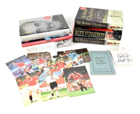 MANCHESTER UNITED; a group of signed books including Eric Cantona, Sir Alex Ferguson, George Best (x2) and Sir Bobby Charlton