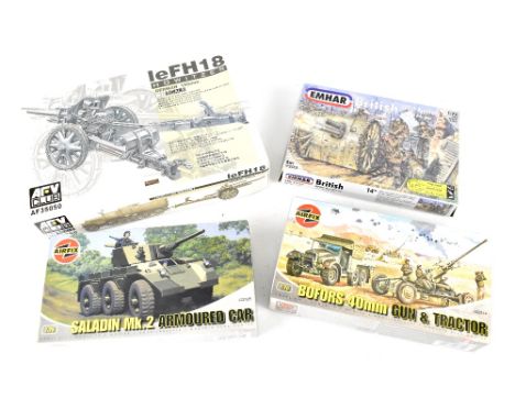 A quantity of Airfix scale model kits of military interest to include 'Saladin Mk.2 Armoured Car', 1:76 scale (A02325), a 'Bo