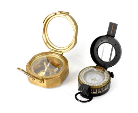 A military pocket compass by HB &amp; S Ltd, Barking, ref. no.6E/395, no.7983/51 and a modern brass pocket barometer marked '
