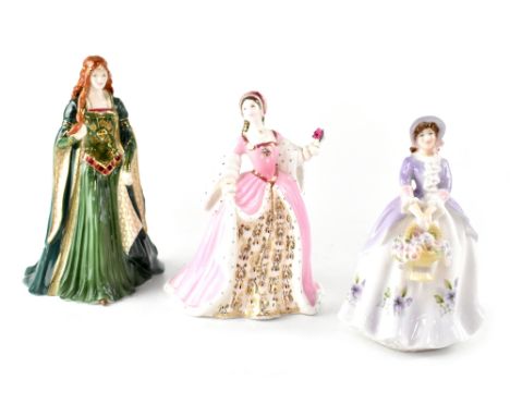 Two Royal Worcester figurines comprising 'The Princess of Tara', no.4202/7500, height 24cm, 'Sweet Pansy', no.7835/9500, heig