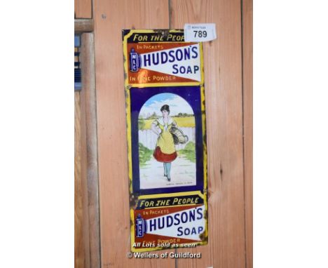 *VINTAGE ENAMELLED SIGN, 'HUDSONS SOAP', 150MM X 400MM