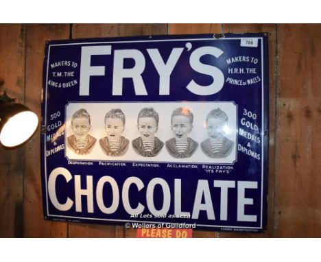 *VINTAGE ENAMELLED SIGN, 'FRYS CHOCOLATE', 910MM X 760MM