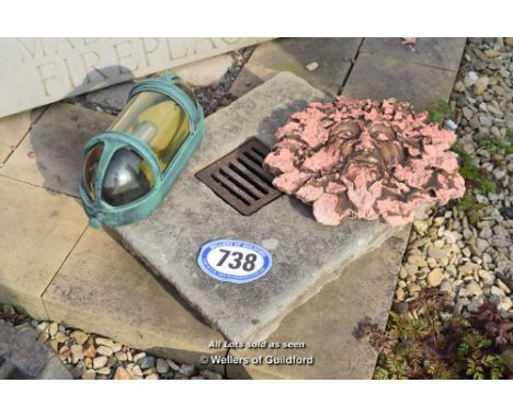 *STONE DRAIN COVER WITH WALL PLAQUE AND OUTDOOR LIGHT