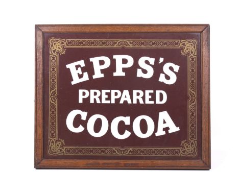 A vintage 'Epps's Cocoa' advertising sign. Printed on a brown ground with a gilt border, 35cm x 43.5cm, the wooden frame mark