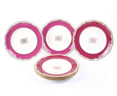 A set of six Spode Copeland's Thwaites Gift china plates. Coat of arms 'Clothworkers Livery Co.' presented to Sir Alfred Edwa